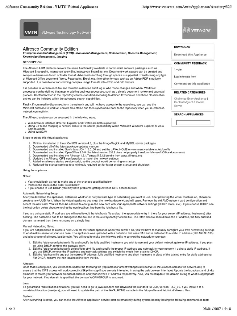 VMTN - Virtual Appliances - Alfresco Community Edition | PDF | Software ...