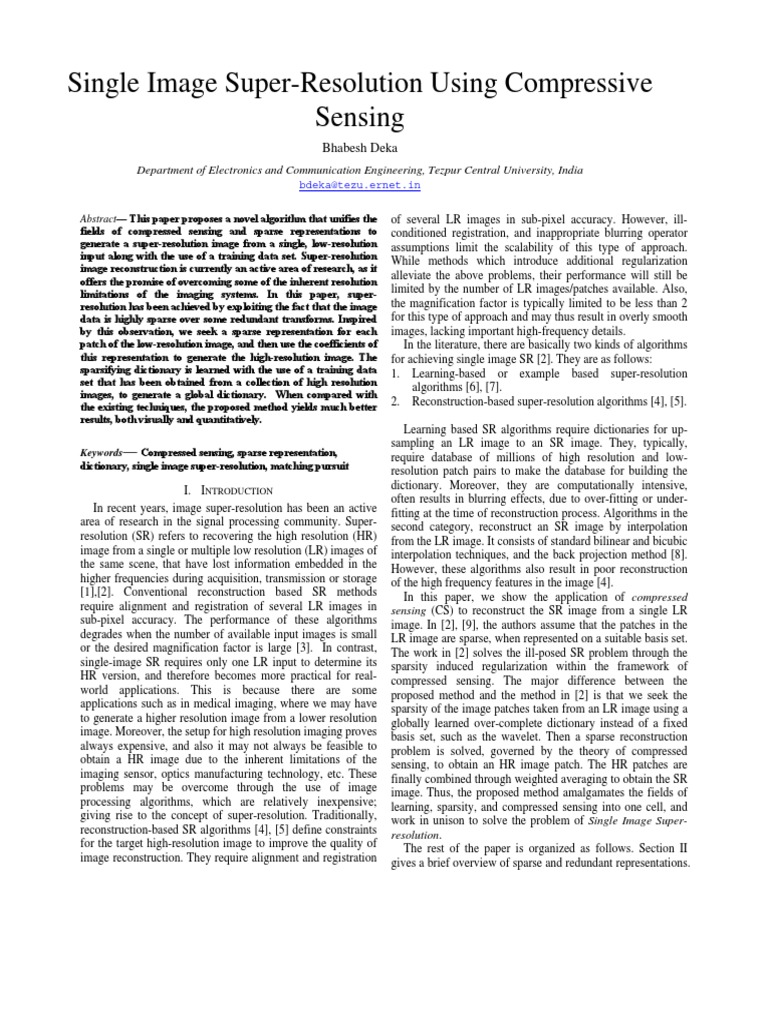 Single Image Super-Resolution via Compressed Sensing | PDF | Vector ...