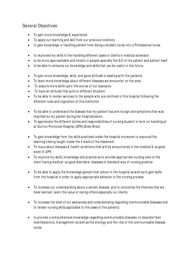 General and Specific Objectives | Health Care | Medical