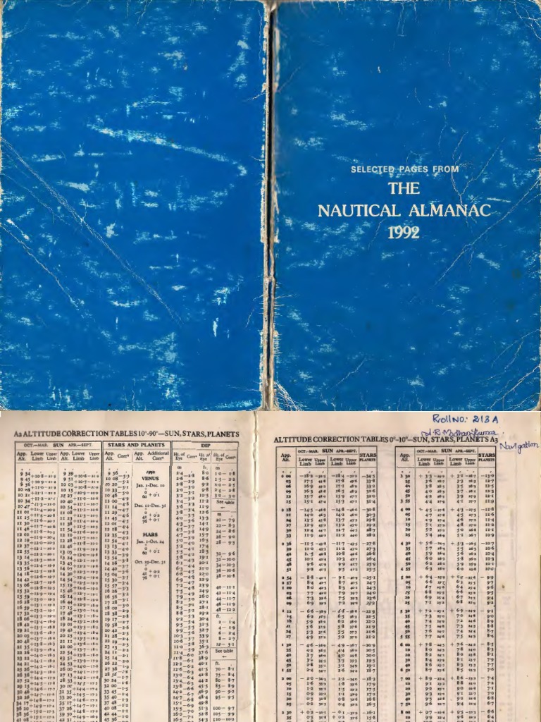Selected Pages From Nautical Almanac 1992 Sky Science