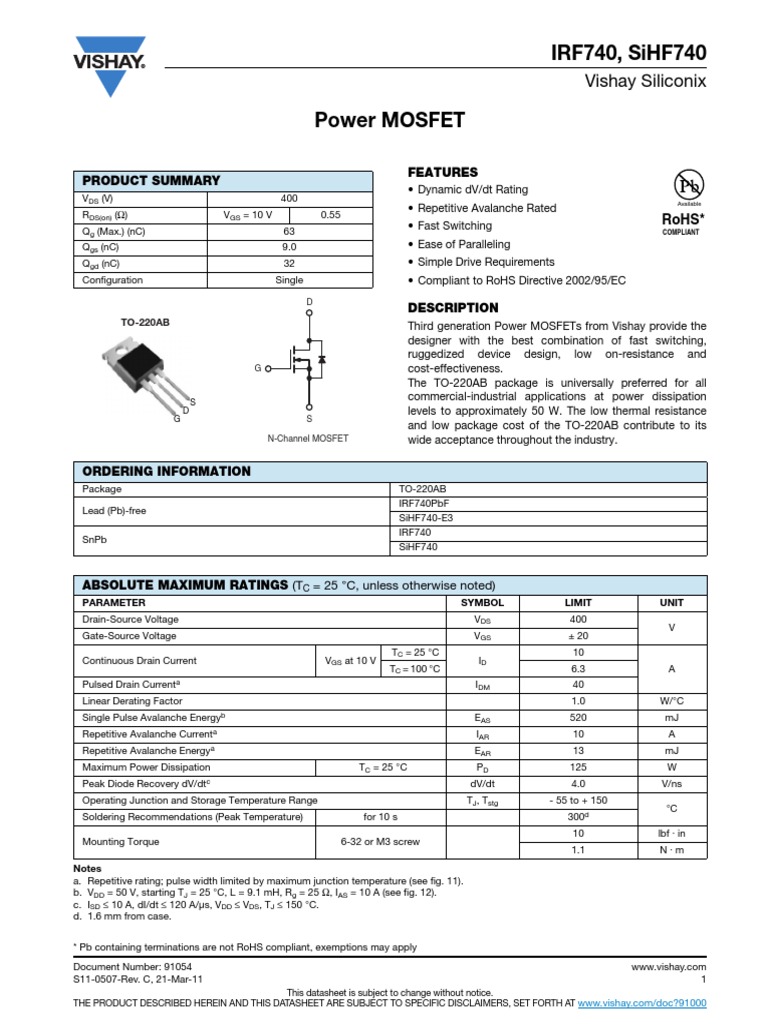 irf 740 | Electricity | Electronic Engineering