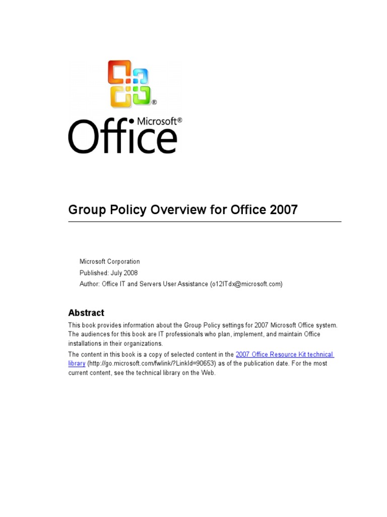 Group Policy Overview For Office 2007: 2007 Office Resource Kit ...