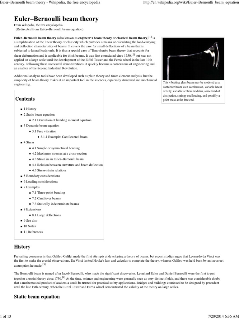 Euler-Bernoulli Beam Theory - Wikipedia, The Free Encyclopedia | PDF ...