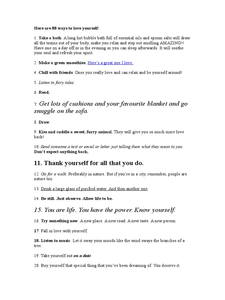 88 Ways to Love Yourself | PDF | Nature | Foods