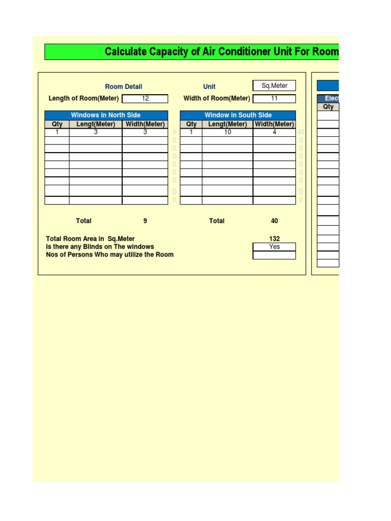 Room Air Conditioner BTU Calculation | PDF