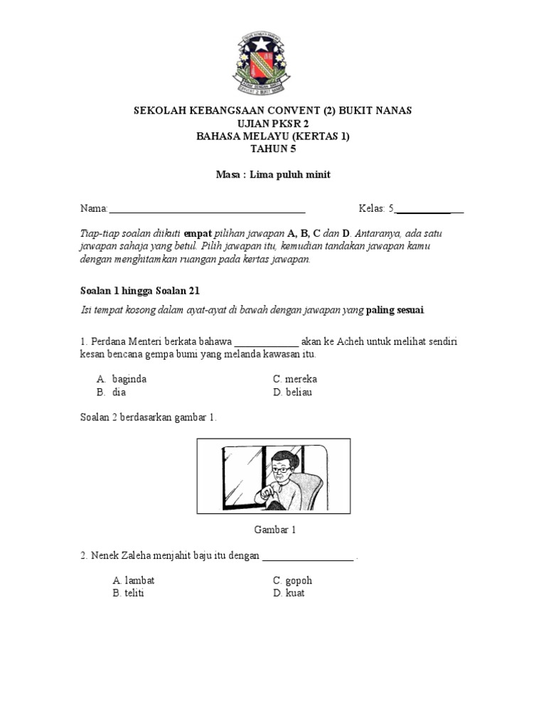 Sekolah Kebangsaan Convent (2) Bukit Nanas Ujian Pksr 2 