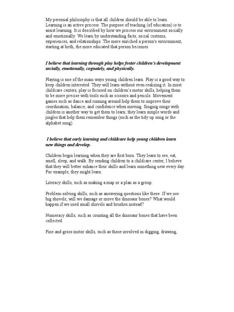 order 271310 my personal philosophy clean revised Child Care