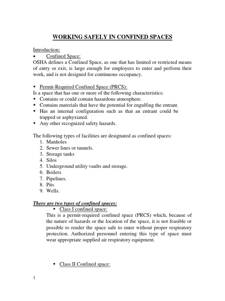 OSHA Confined Spaces Regulations Carbon Monoxide Oxygen
