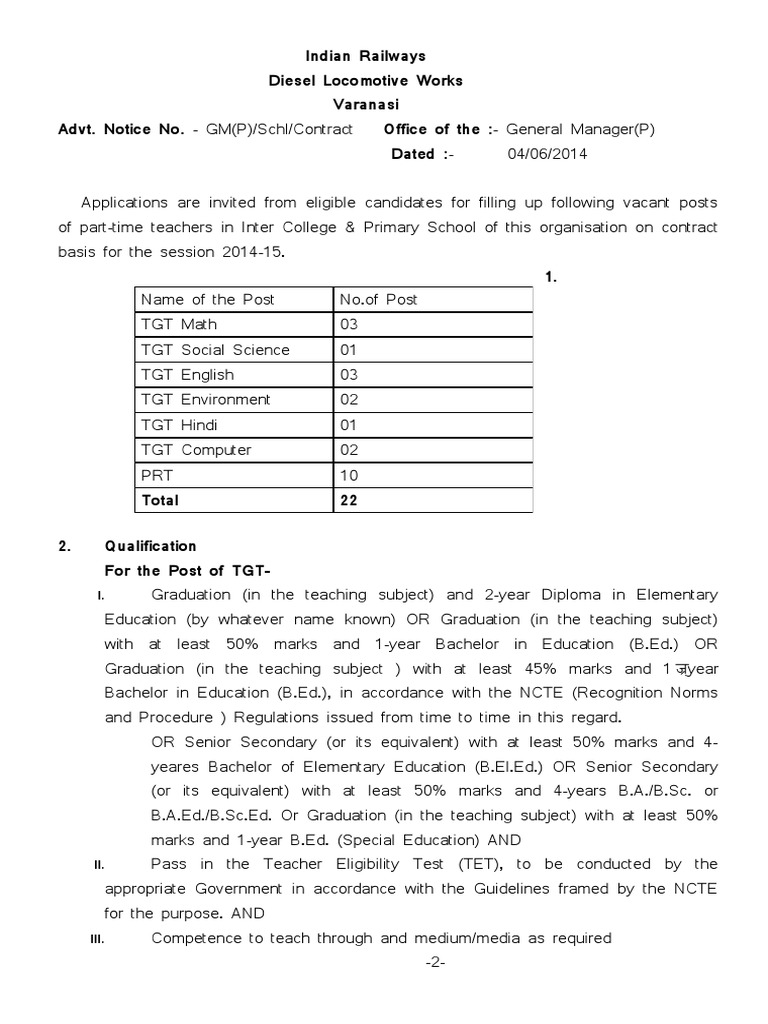 Indian Railways Diesel Works Varanasi Advt. Notice No. GM