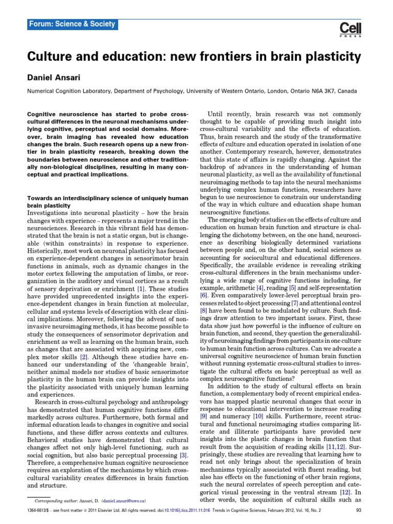 Education and Brain Plasticity | PDF | Neuroplasticity | Neuroscience
