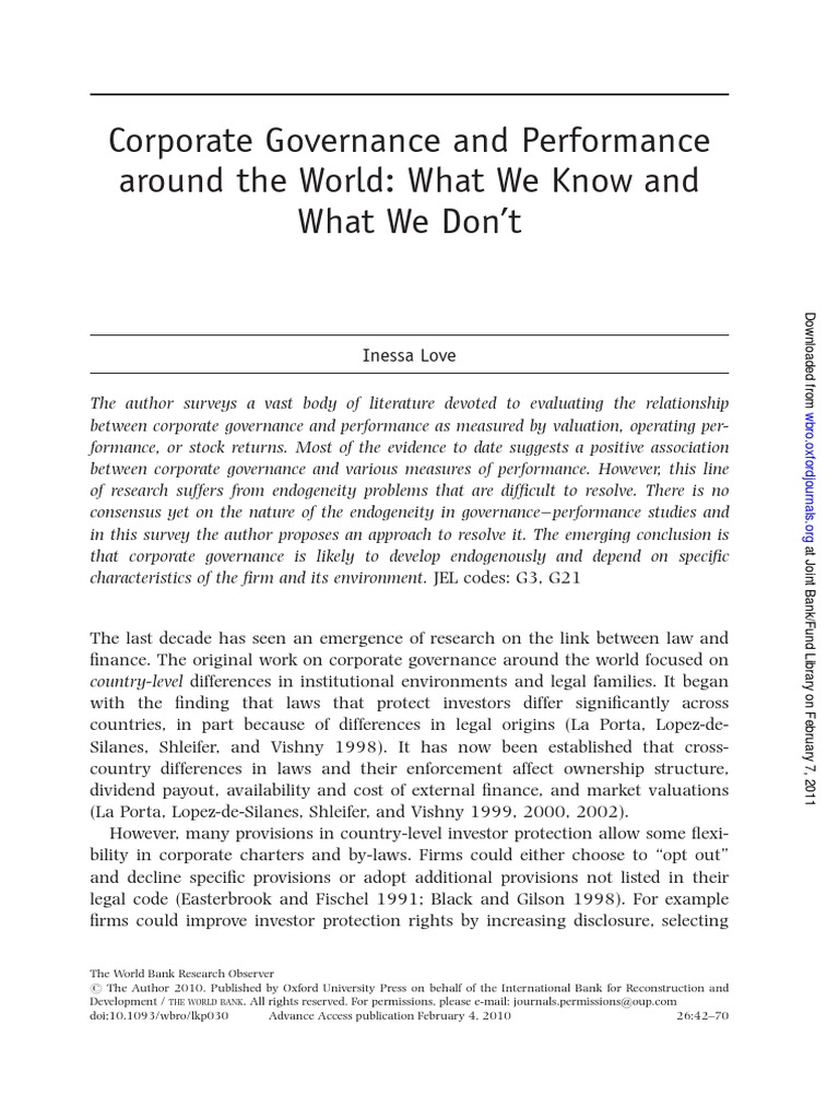 Corporate Governance Impact on Performance | PDF | Governance | Stocks