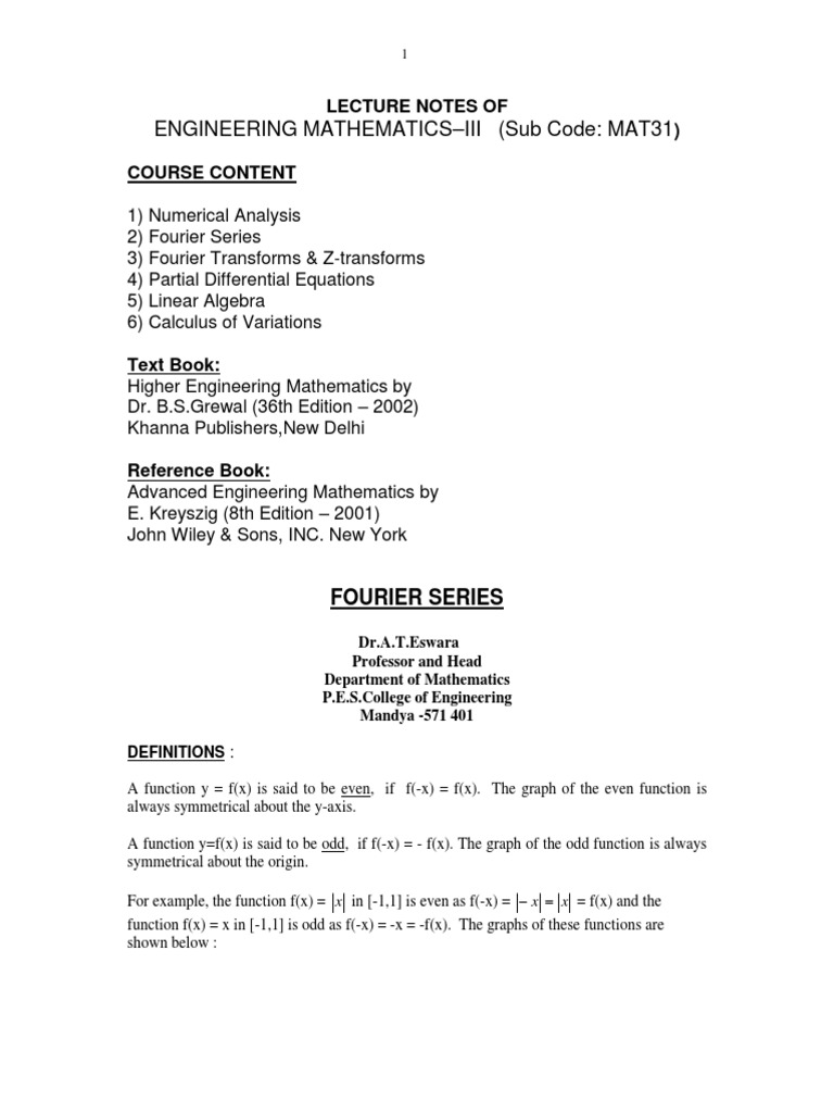 Engineering Mathematics-Iii (Sub Code: Mat31: Lecture Notes Of) Course ...