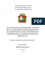 “Evaluación de Los Conocimientos y Actitudes Hacia La Mercadotecnia de Servicios de Salud en Los Docentes de La Escuela Profesional de Odontología de La Universidad Nacional Del Altiplano Puno, 2014”