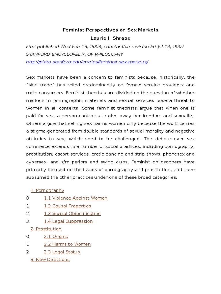 Feminist Perspectives On Sex Markets Debate Mackinnon Dworkin Longino Etc PDF Feminism