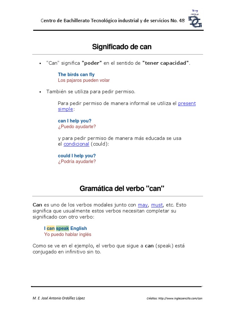 el verbo can el verbo can