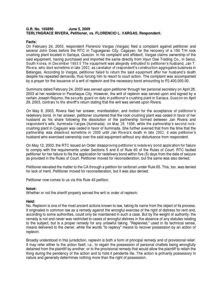 X. Provisional Remedies C. Receivership 4. Rivera V Vargas PDF Government Information