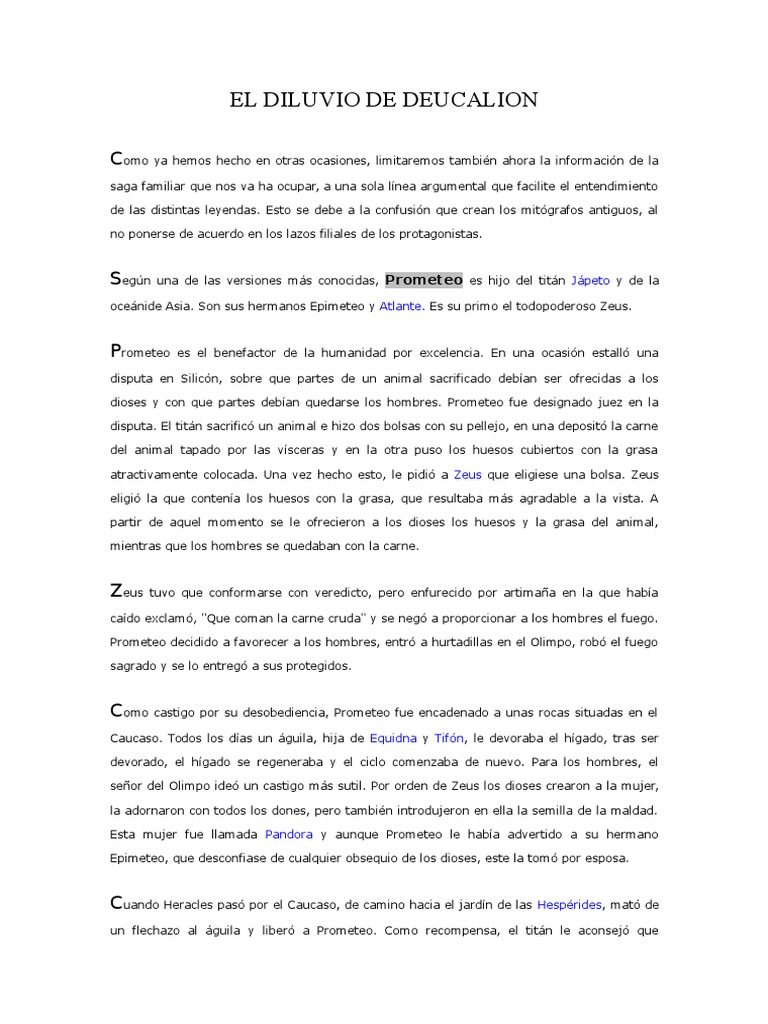 Mito de Deucalión y el Diluvio | PDF | Prometeo | Mitología Paleo Balcánica
