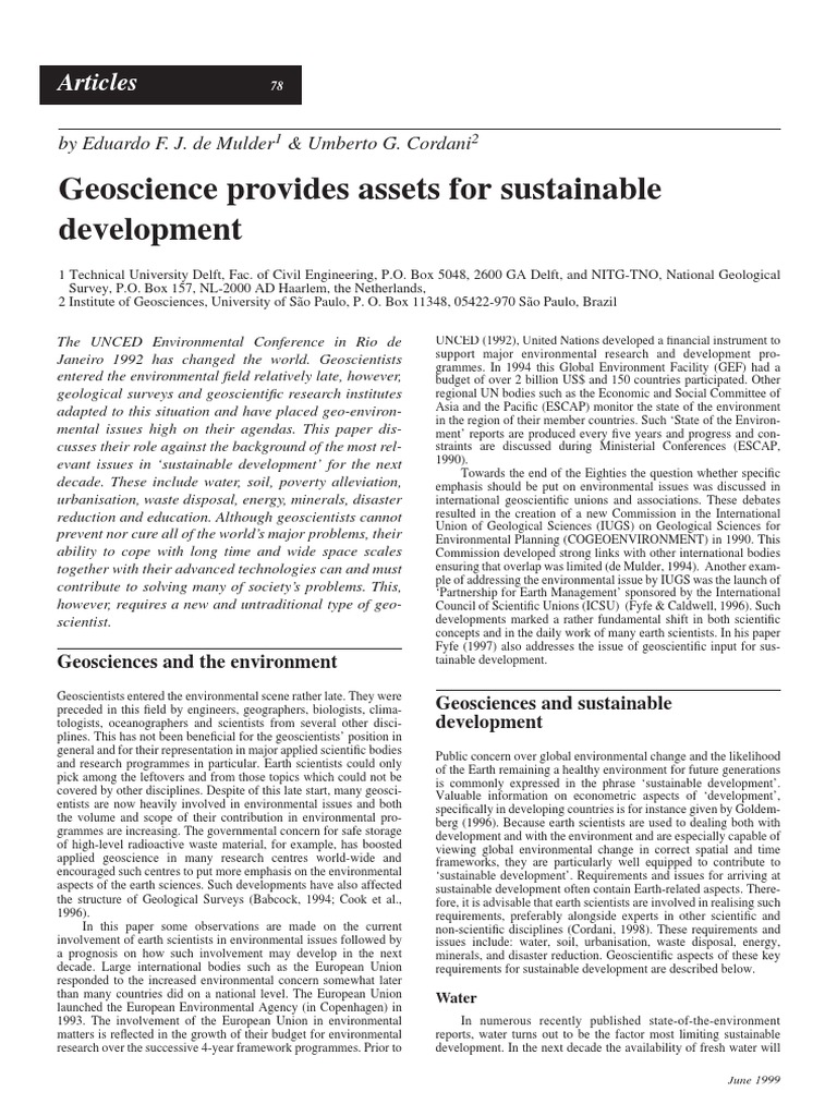 Geology Sustainable Development PDF Global Change Sustainability