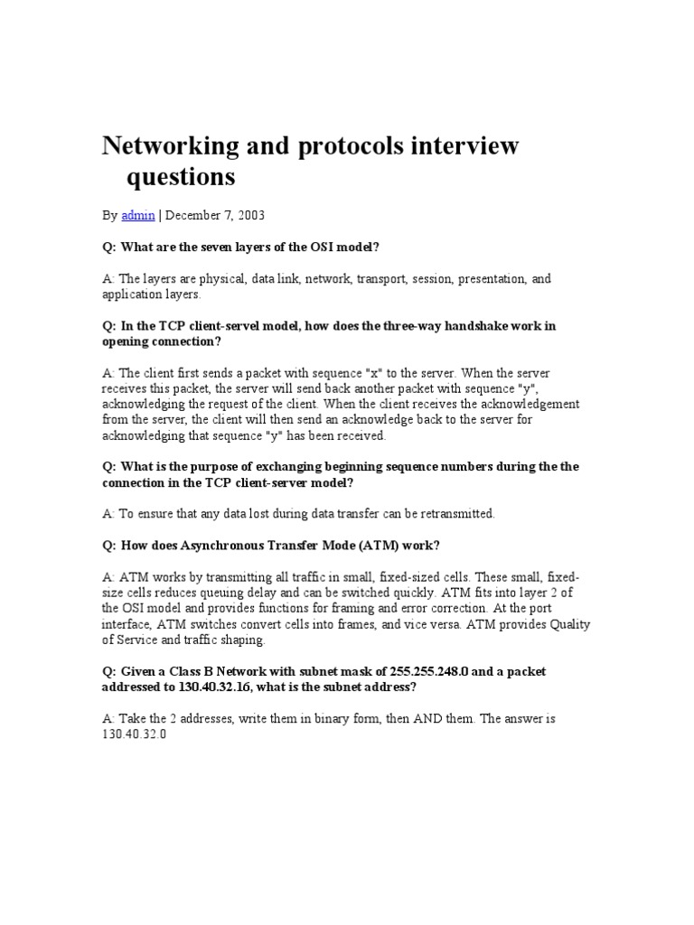 Networking and protocols interview questions Protocol Suite