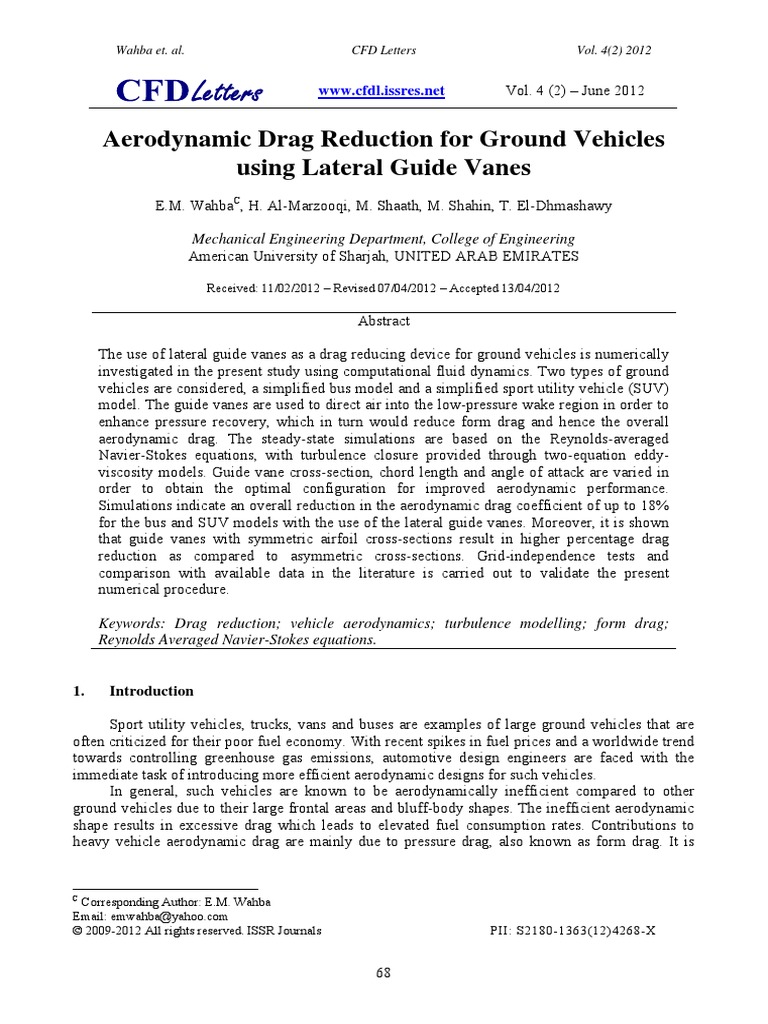 Aerodynamic Drag Reduction For Ground Vehicles | PDF | Computational ...