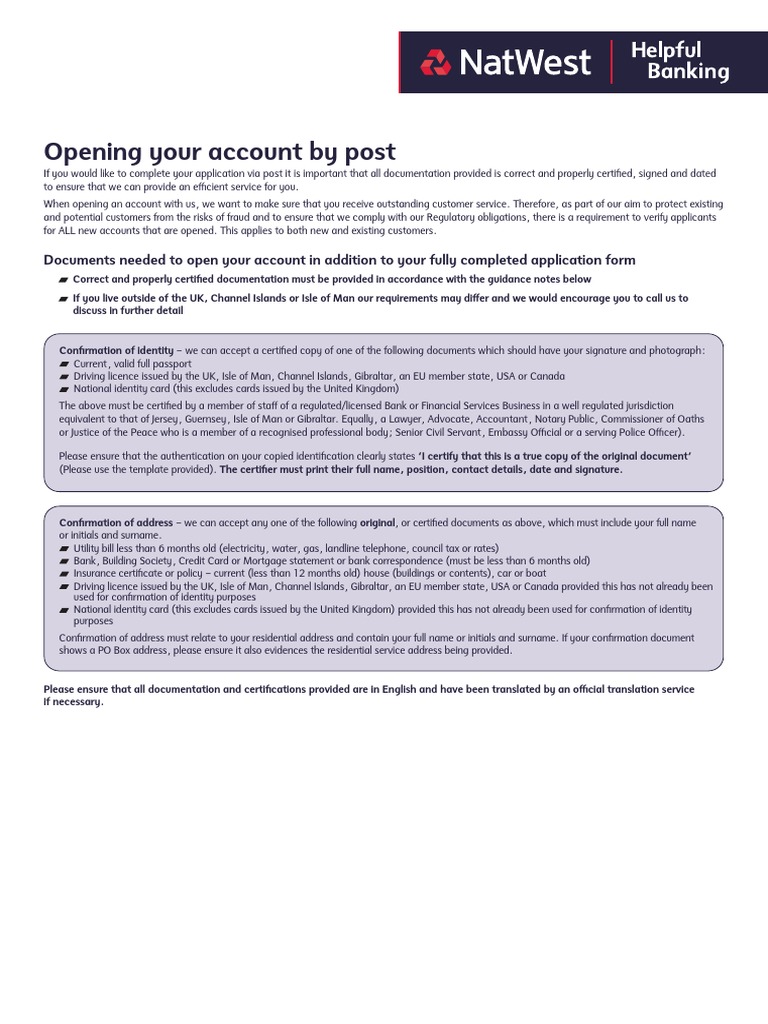 Natwest Account Opening Checklist Identity Document Notary Public