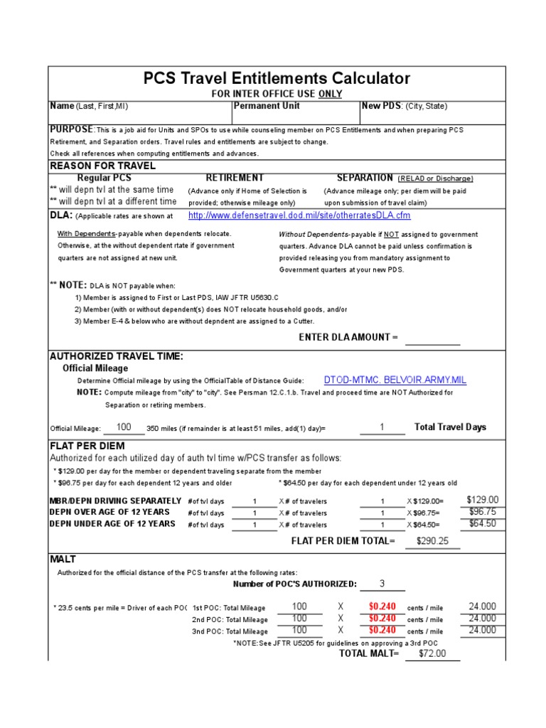 Pcs Travel Entitlements Calculator PDF Government Business