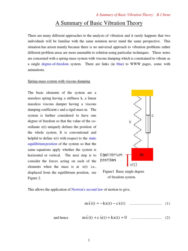 A Summary of Basic Vibrations Theory | PDF | Teaching Methods & Materials