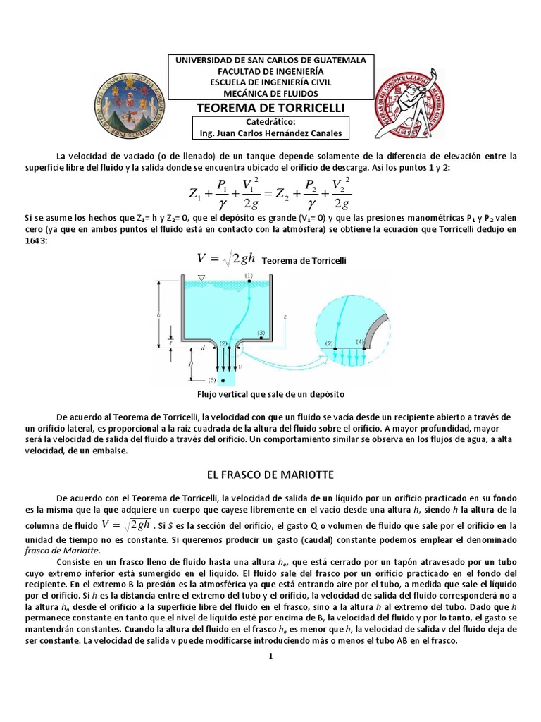 11 Teorema De Torricelli Pdf Presion Bomba