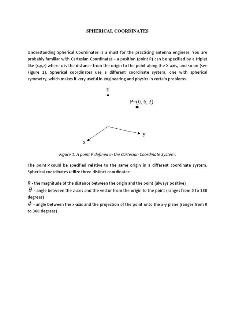 Spherical Coordinates: Figure 1. A Point P Defined in The Cartesian ...