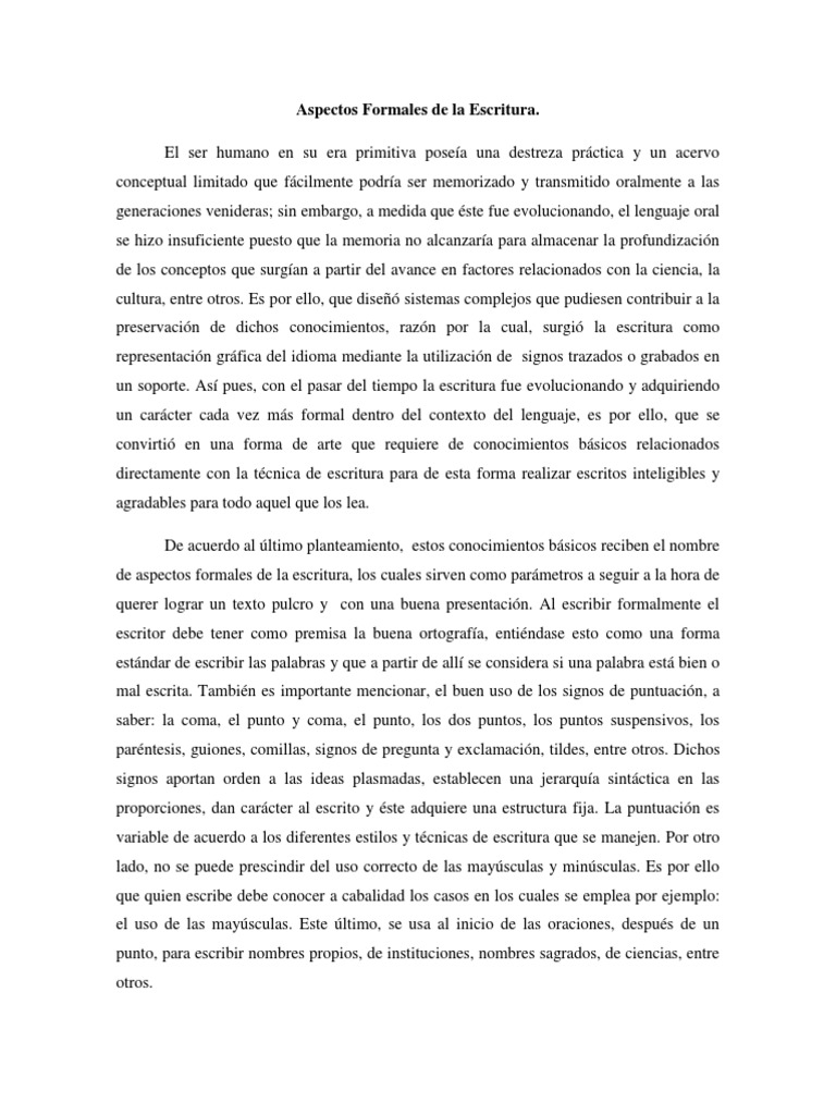Aspectos Formales de La Escritura Palabra