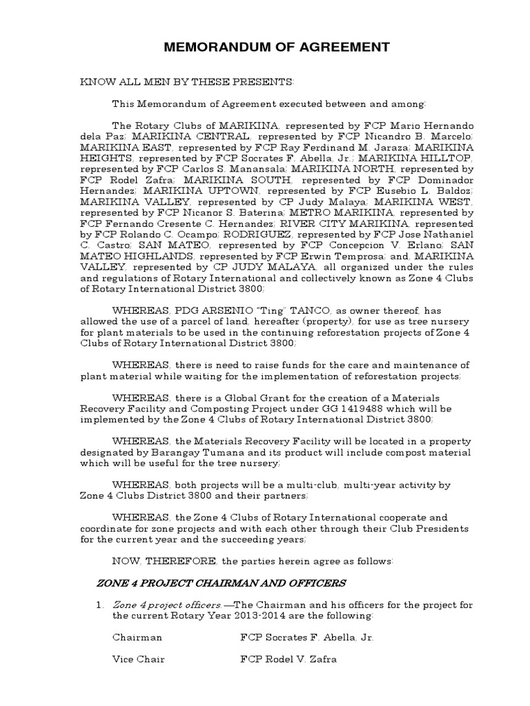 Rotary Agreement for Reforestation Projects | PDF | Business