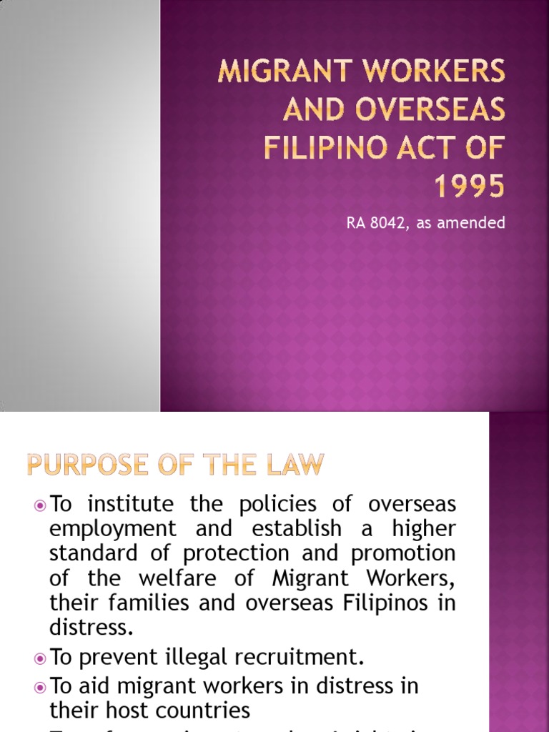Migrant Workers and Overseas Filipino Act of 1995 | PDF | Migrant ...