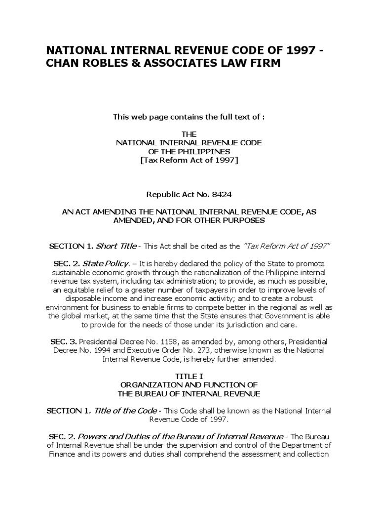 National Internal Revenue Code 1997 | PDF | Capital Gains Tax ...