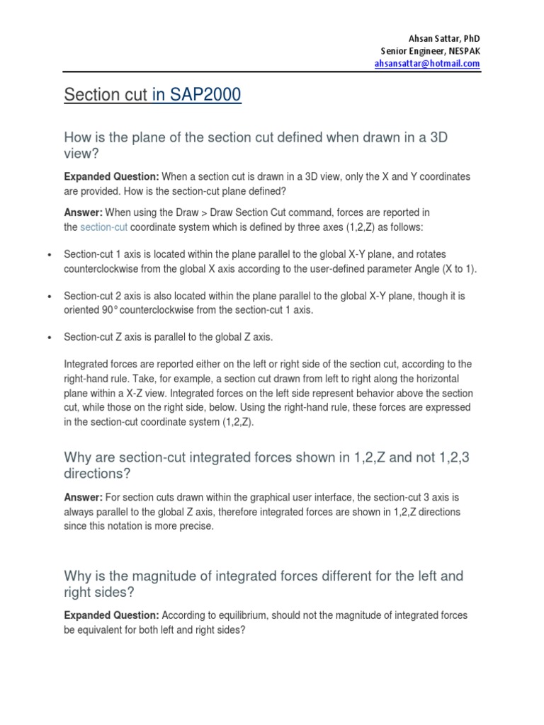 Section Cut in SAP2000 | PDF | Cartesian Coordinate System | Space