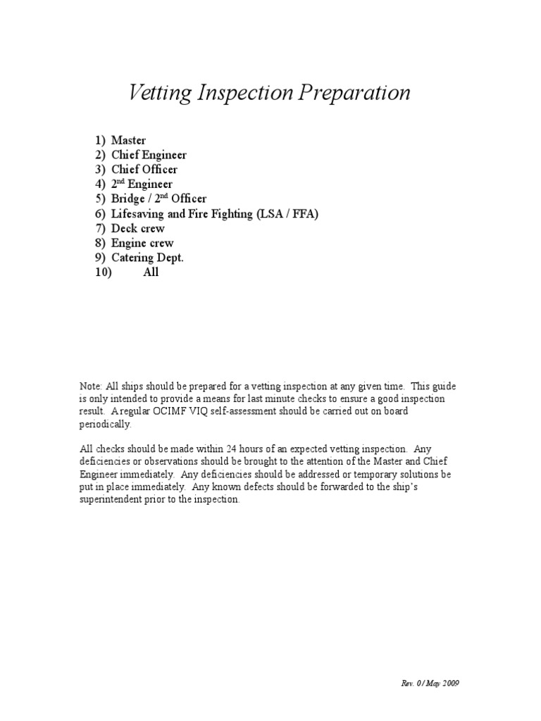 Vetting Inspection Preparation | PDF