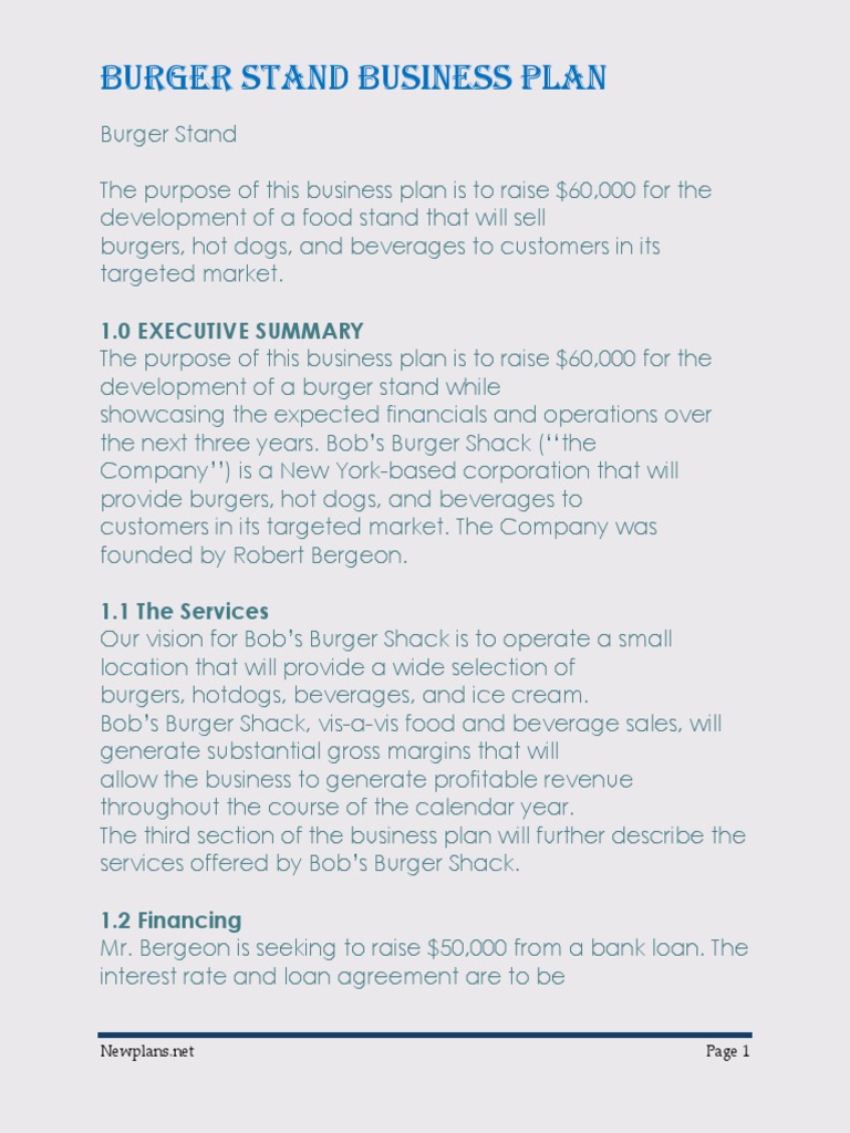 business plan for burger shop pdf