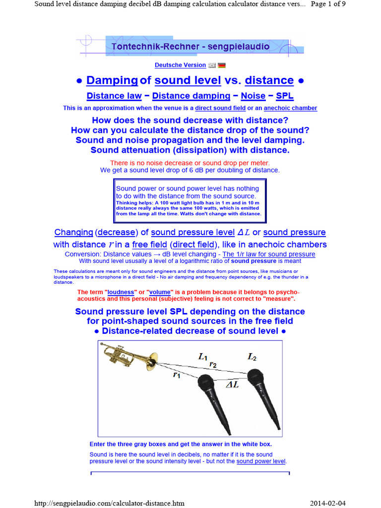 Sound Level Calculatordistance Decibel Amplitude