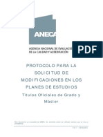 PROTOCOLO PARA LA Modificación de Planes de Estudio de Grado y Master ANECA