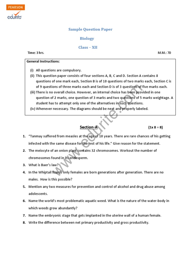 Class 12 Cbse Biology Sample Paper Model 1 | PDF | Finance & Money ...