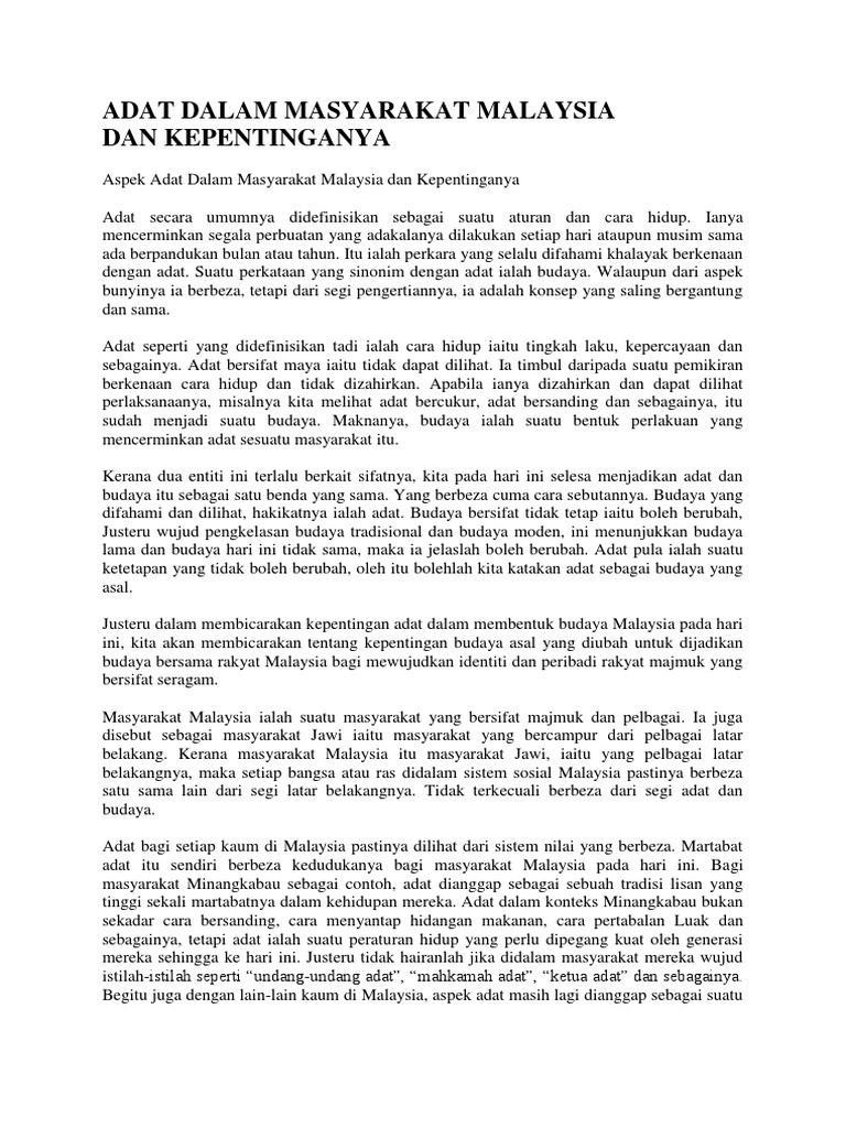 Adat Dalam Masyarakat Malaysia Dan Pdf