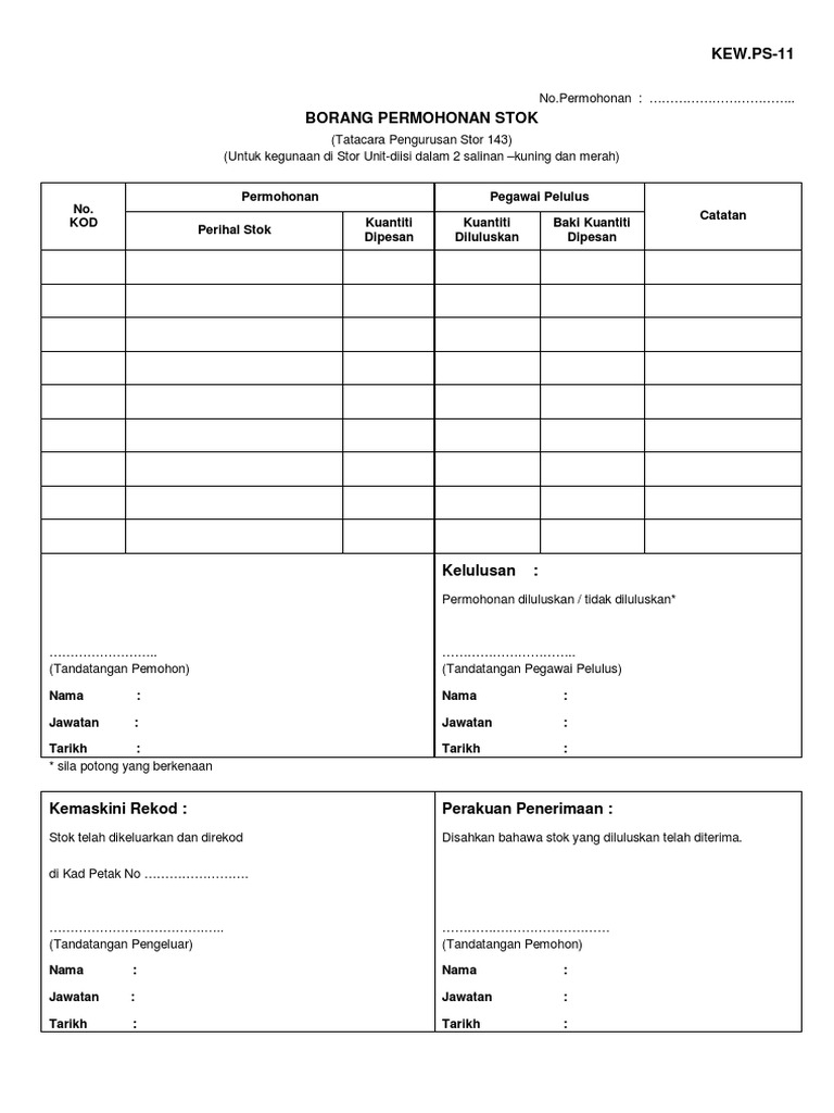 Borang Mohon Stok Stor Kew Ps11 Pdf