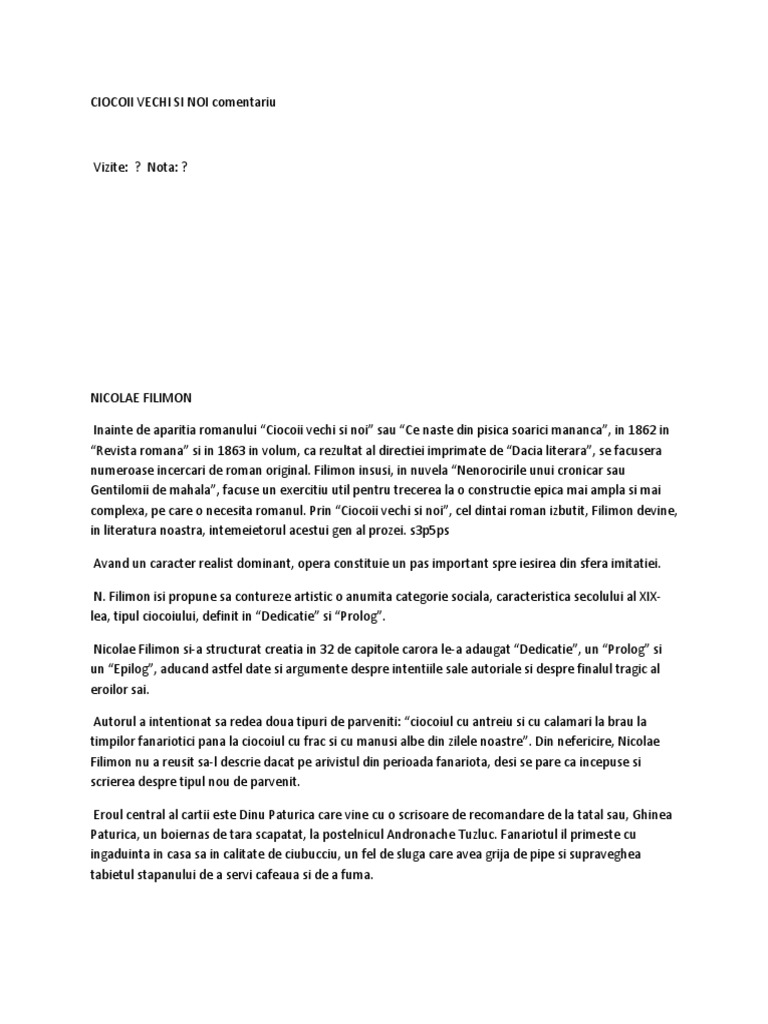 Ciocoii Vechi Si Noi Comentariu