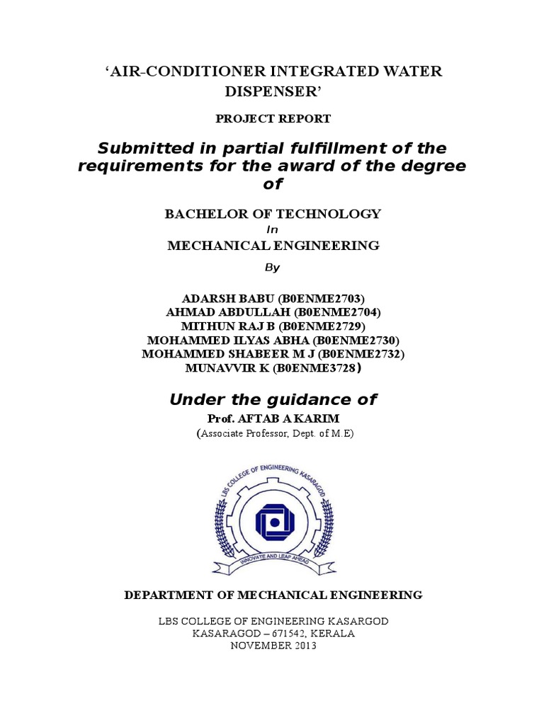 Air-Conditioner Integrated Water Dispenser | PDF | Academia | Engineering