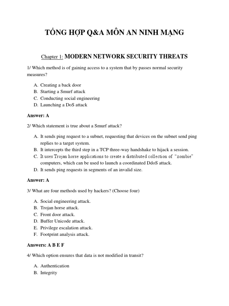 Q&A on Network Security Concepts | PDF | Denial Of Service Attack ...