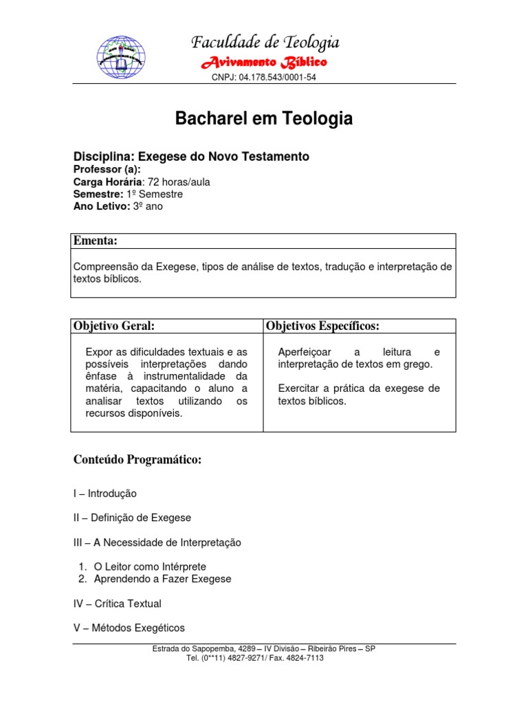 disciplina-Exegese Bíblica - Teologia