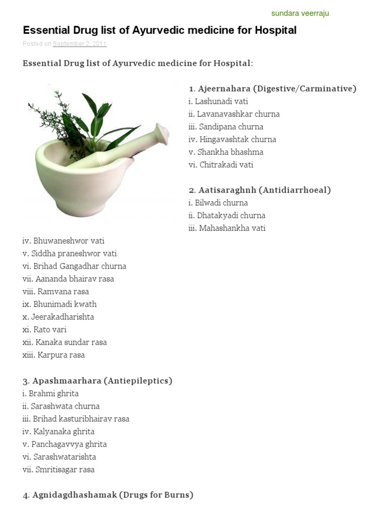 Ayurvedic Essential Drug List for Hospitals | PDF