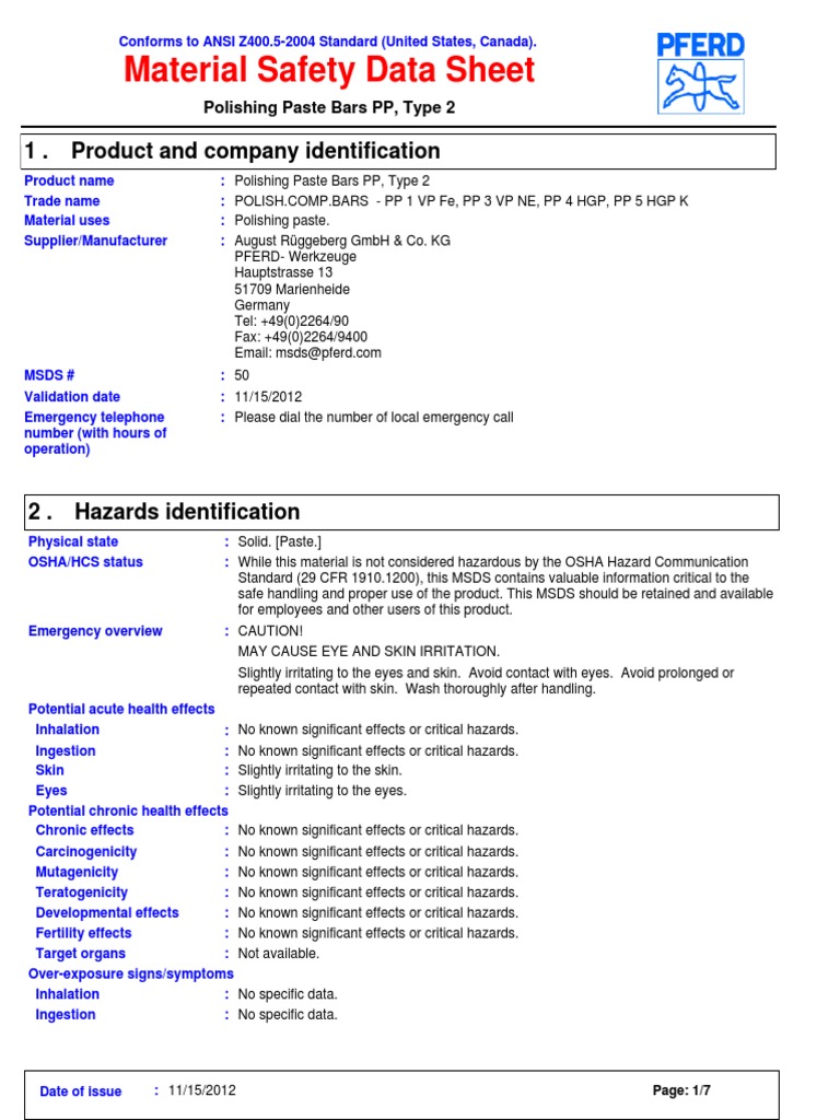 MSDS 50 | PDF | Dangerous Goods | Ventilation (Architecture)