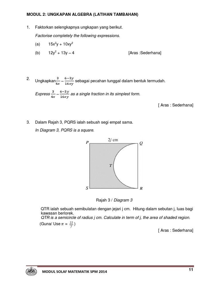 Matmatik Ungkapan Algebra Pdf