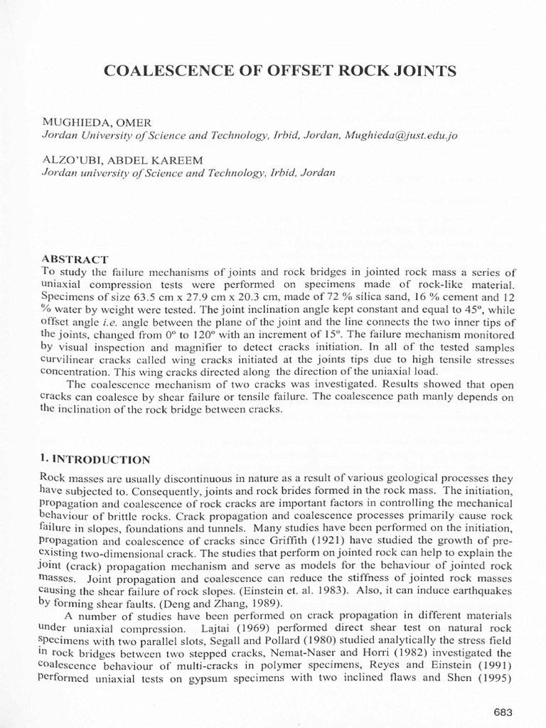 Rock Joint Coalescence Study | PDF | Fracture | Strength Of Materials
