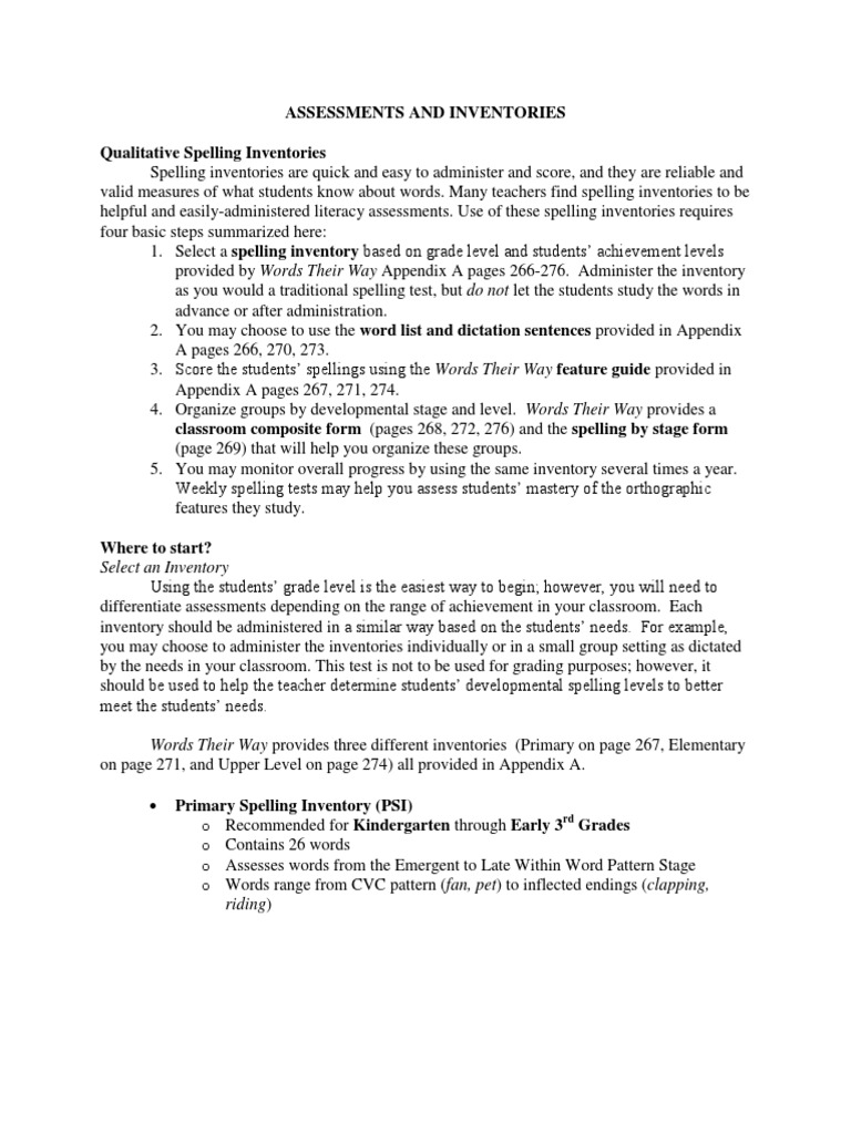 Words Their Way Spelling Inventory Guide | PDF | Educational Assessment ...
